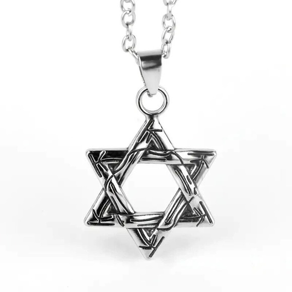 UNISEX LARGE STAR OF DAVID SILVER PENDANT WITH 21.5" SILVER Chain - W Gift Bag - Picture 2 of 4